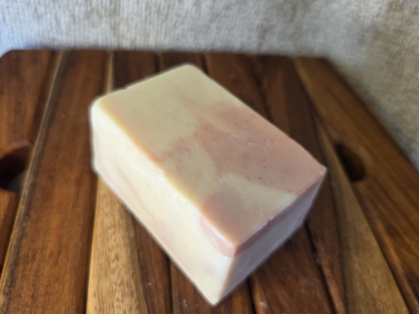 Cream and pink marbled rectangular laundry soap brick