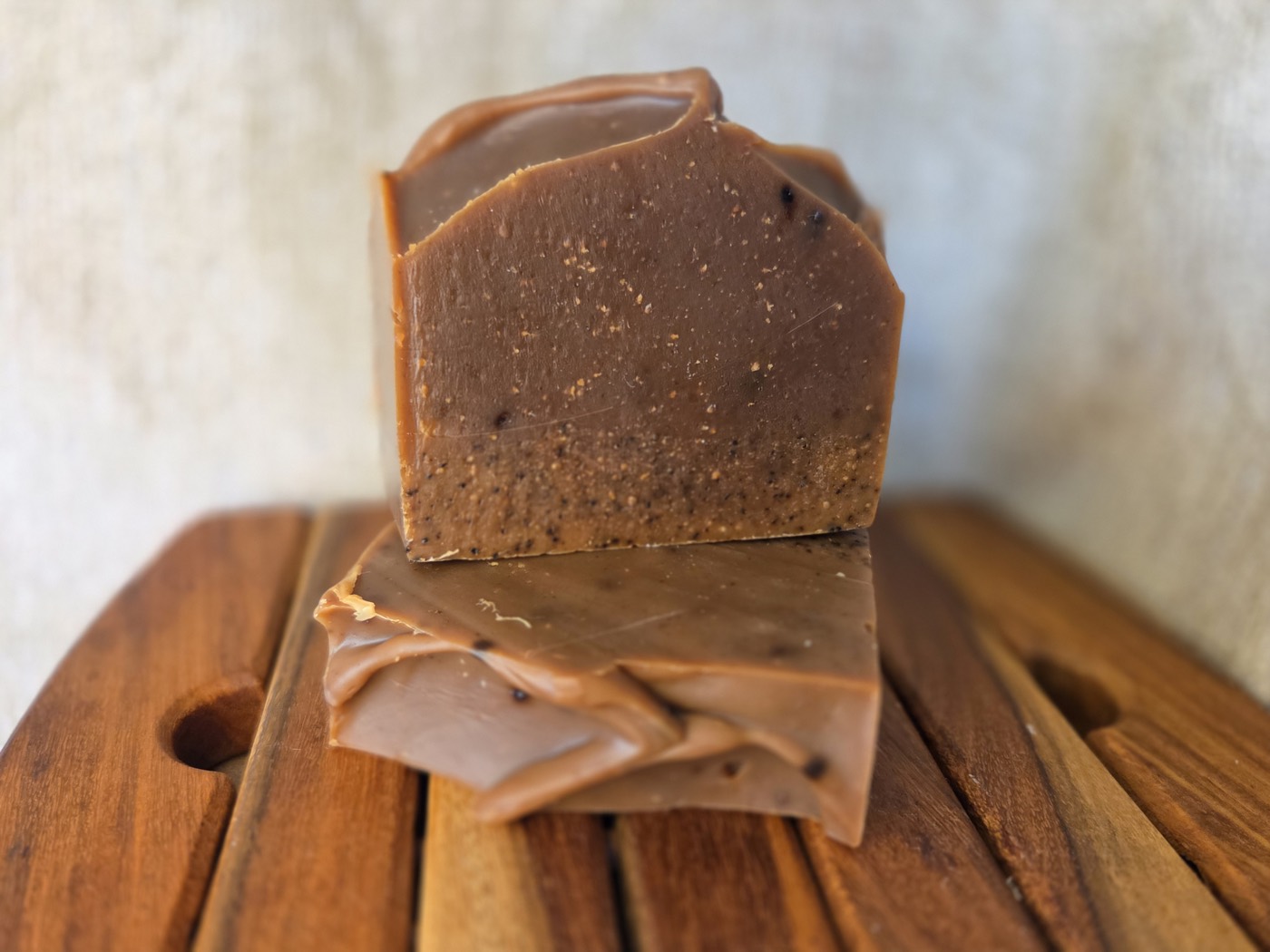 Chocolate-brown gradient soap bars with a fudge-like swirled top