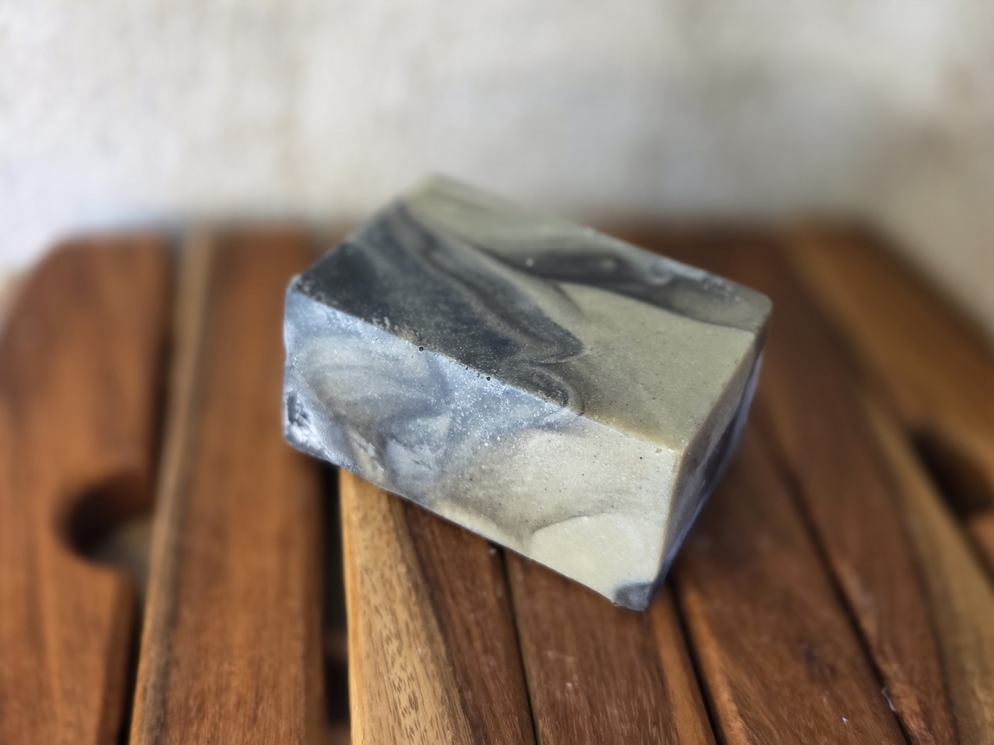 Charcoal, grey, and cream marbled soap brick